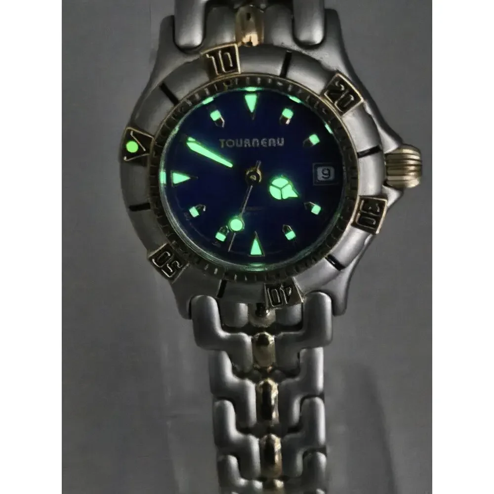 Ladies Vintage Tourneau Seapearl Dive Military Rotating Bezel New Battery Watch